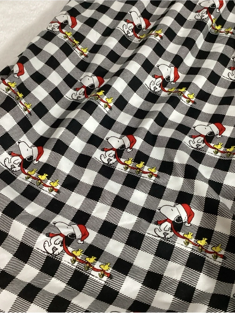 Peanuts Snoopy Woodstock Christmas Twin Fitted Sheet Black White Plaid Berkshire